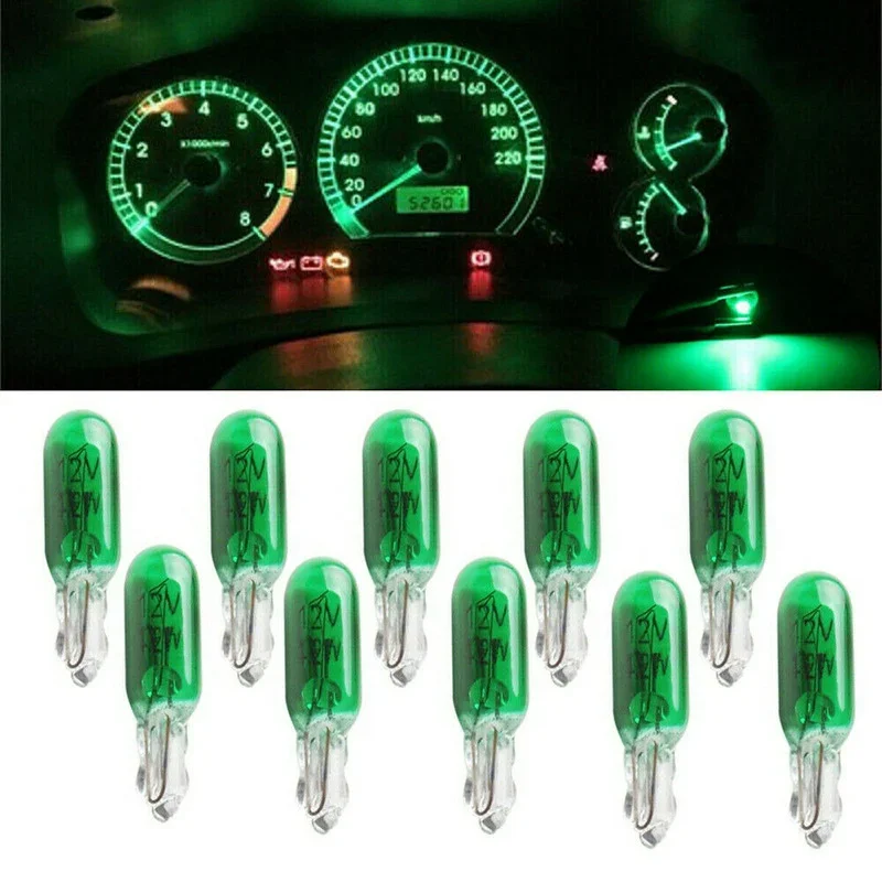 

10Pcs Green 12V W2W T5 Halogen Bulbs Car Dashboard Dash Panel Gauge Halogen Lamp Bulbs Universal For Car Auto SUV Accessories