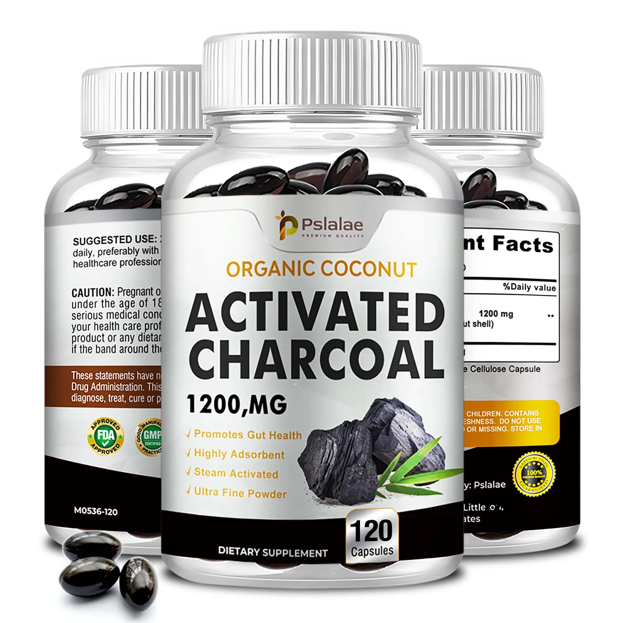 

Organic Coconut Activated Charcoal Capsules - Promotes Natural Detoxification,Relieves Gas, Bloating