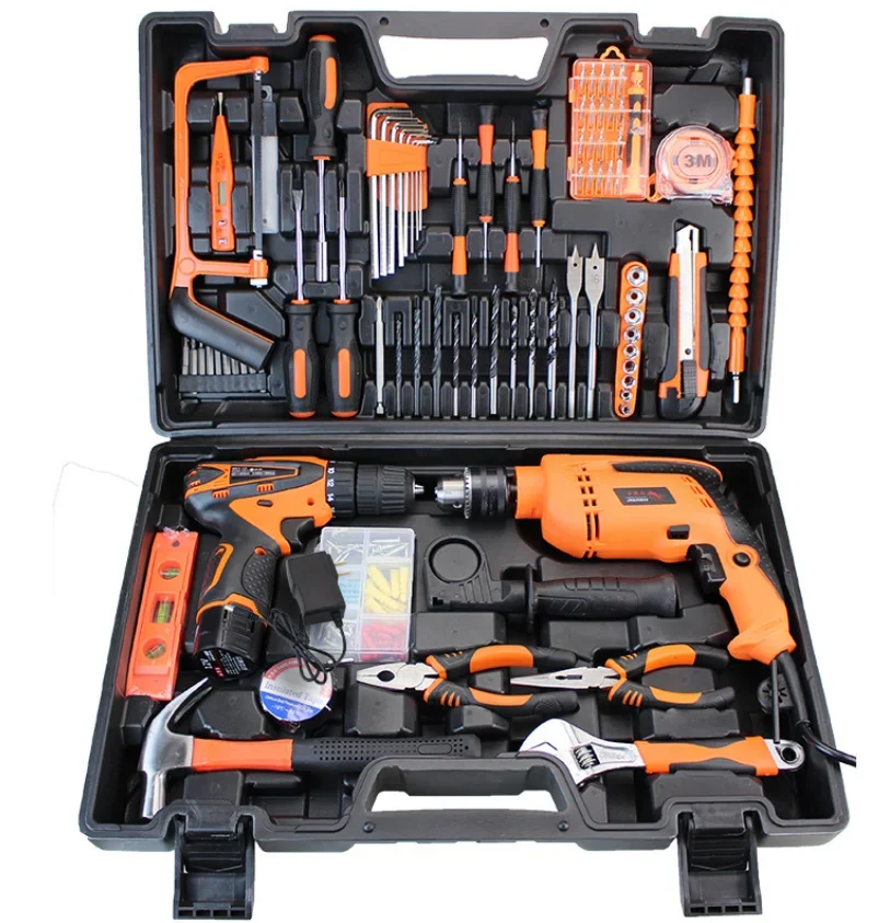 127PCS Hot Professional Hand Tool Set Electric Household Repair Multifunction Popular Plastic Box High Quality Hand Tool