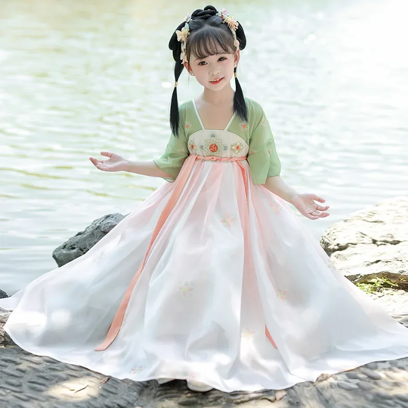 2024 New Super Immortal Children's Clothes Girls Summer Clothes Ancient Tang Dress Skirt