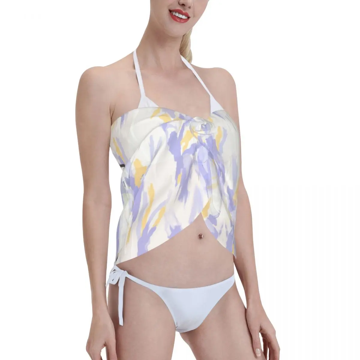 Benutzerdefinierte coole abstrakte Gesicht Druck lässig Strand Kleid dekorieren Frauen kurze Sarongs Strand Wrap für Bademode