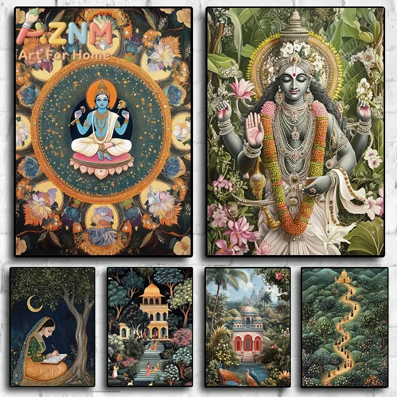 Hindu God Spiritual Serene Forest Temple Scene Indian Nature&Wildlife Poster Canvas Painting Wall Art Pictures Home Decor