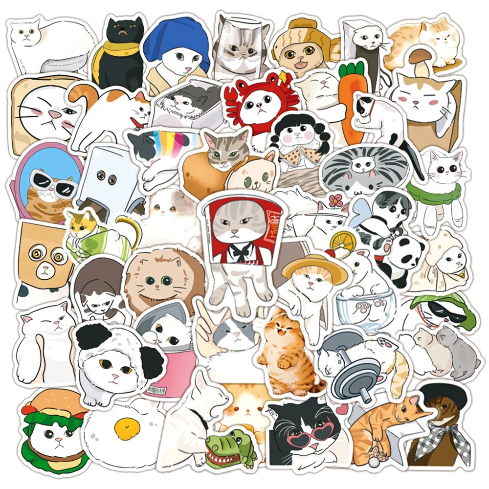 

10/30/50pcs Funny Cute Cat Meme Graffiti Stickers Decals Laptop Phone Suitcase Scrapbook Aesthetic Decoration Sticker Kids Toys