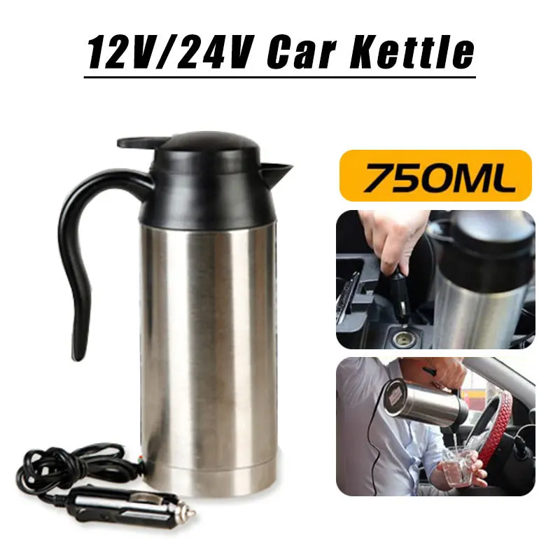 

120W/240W 750ml Car Electric Heating Cup Kettle 12V/24V Water Heater Bottle For Tea Coffee Drinking Travel Car Truck Kettle