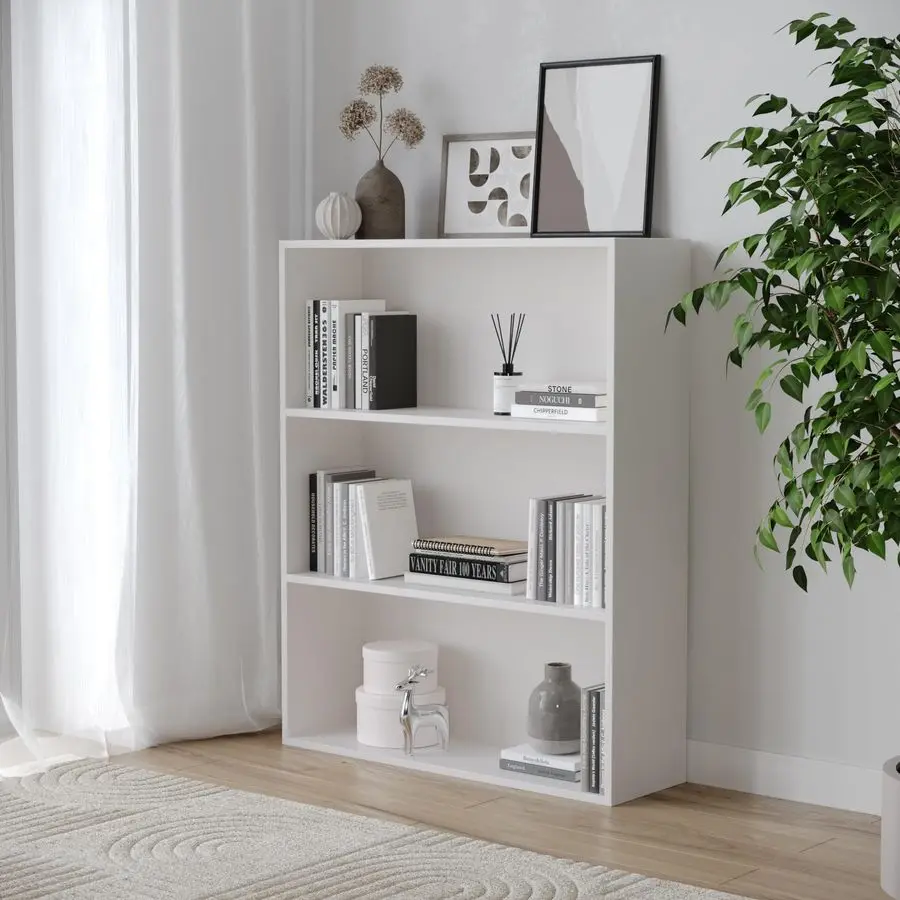 Wide 3 Shelf Tier Wooden Bookcase Cabinet Storage Shelving Display Shelves Unit