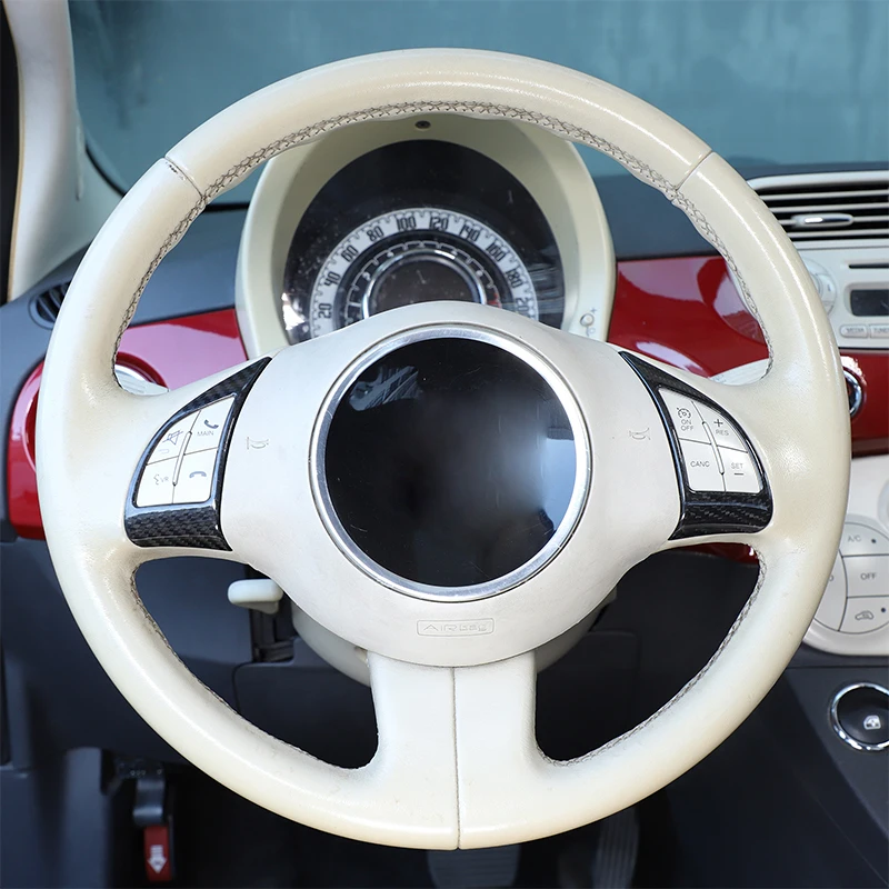 For Fiat 500 Abarth 595 695 10-15 ABS Carbon Fiber Car Steering Wheel Button Frame Cover Trim Sticker Interior Car Accessories 2