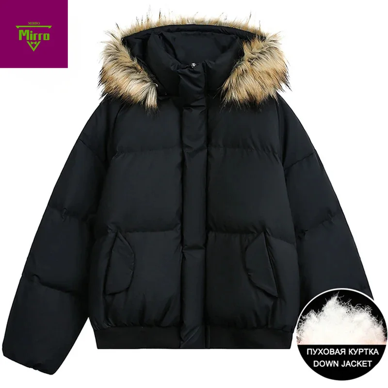 

90% White Duck Down Jackets Men Padded Puffer Jackets Fur Collar Thicken Warm Parkas Coat Casual Loose Winter Jackets