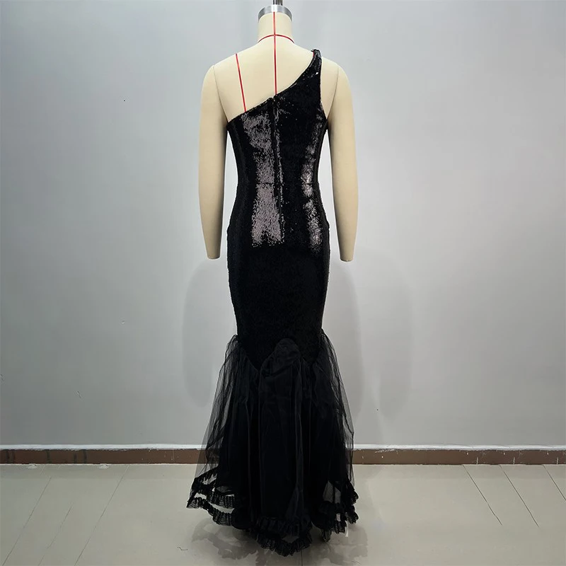 Nachtclub Party Festival Kleider Schwarz Pailletten Feiern Abendkleid Frauen Laufsteg Outfit Bühne Jazz Dance Kostüm XS10264