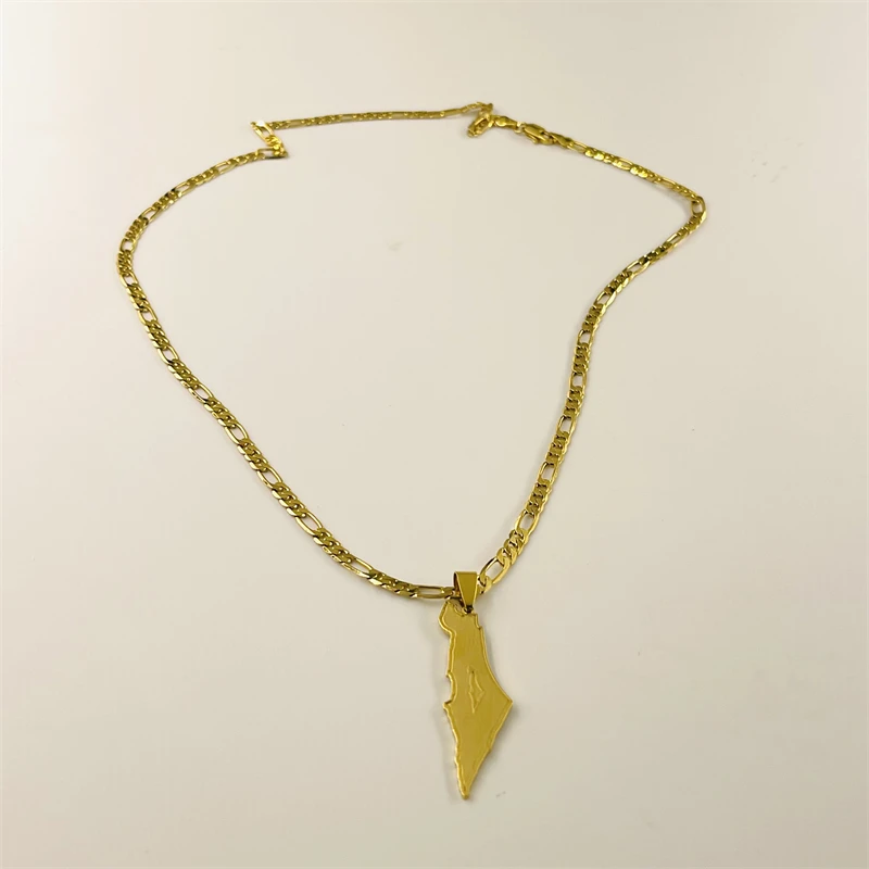 Cross border minimalist Palestinian silhouette necklace, three-dimensional carving, miniature map, Garo chain, ethnic style jewe