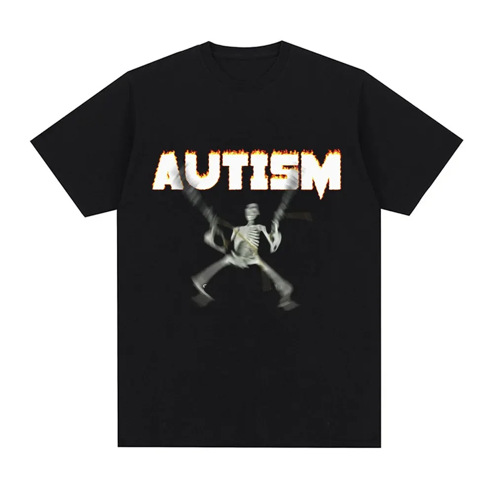 

Autism Skeleton Pattern Print T-Shirt Street Humor Hip-Hop Unisex Summer Casual Loose Cotton Short Sleeve