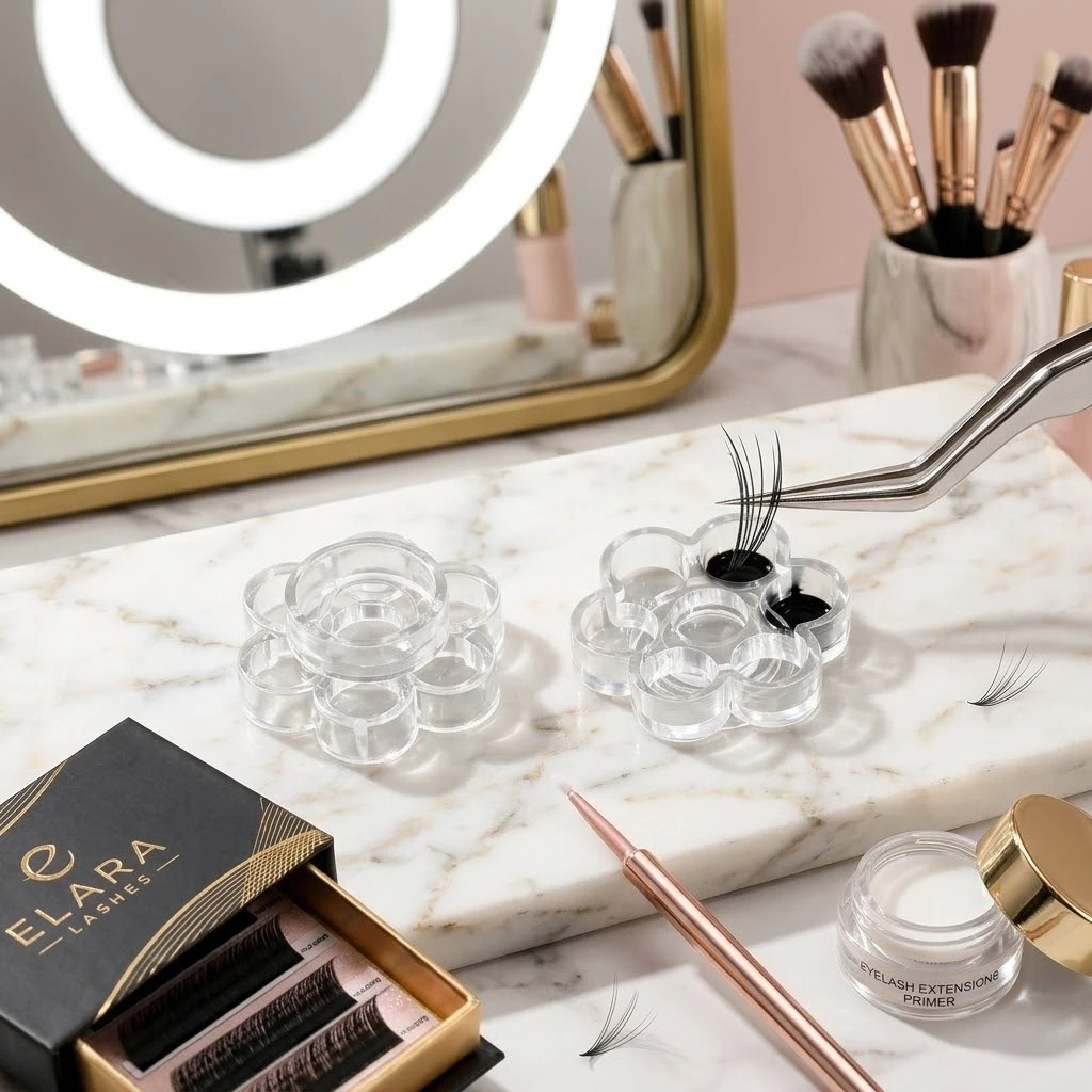 100Pcs Clear Eyelash Extension Glue Holder, Blossom Delay Cups Anti-Drying Lash Glue Rings Makeup Tool Supplies