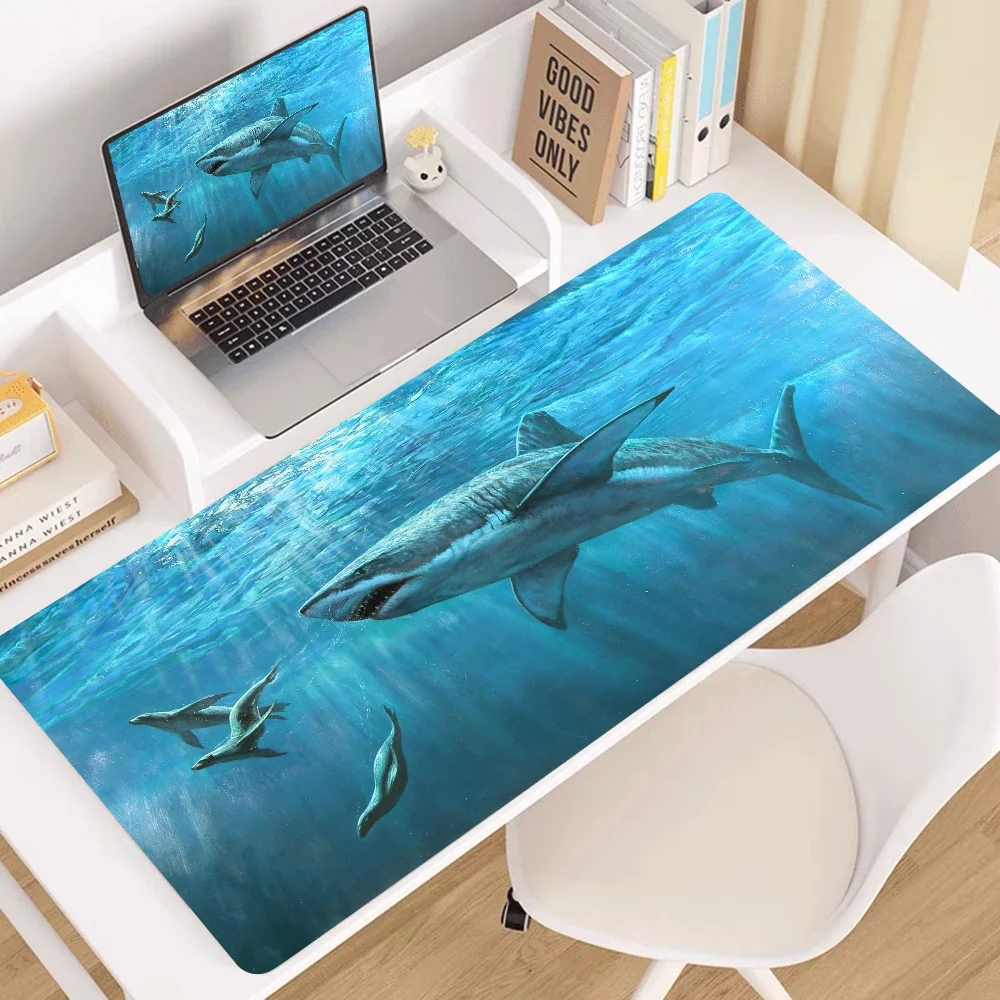 Ocean Shark Cool Large Gaming Mouse Pad XL Locking Edge  Size for Game Keyboard Pad for Gamer