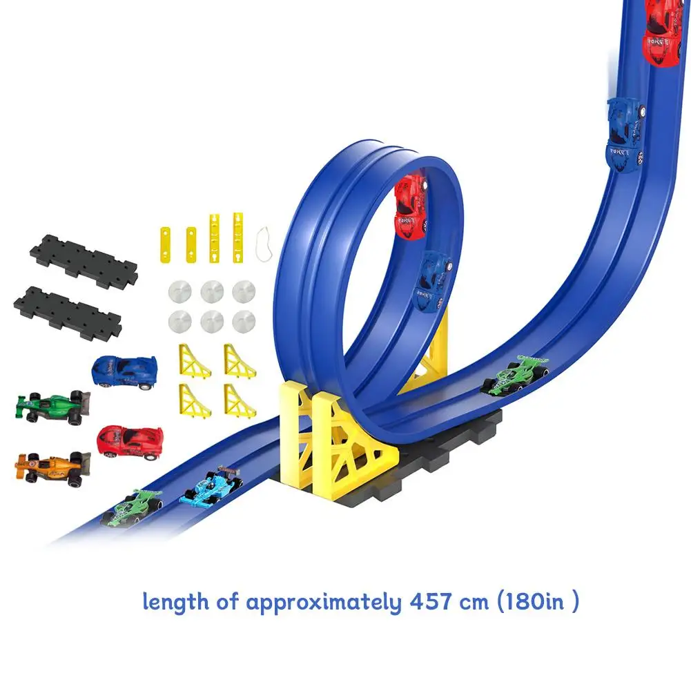 1セットDIY三線レールカー ソフトランウェイトラック ダブルカラー 子供用パズル スライディングパワーレールカーおもちゃ ブルーパワーレールカーおもちゃセット