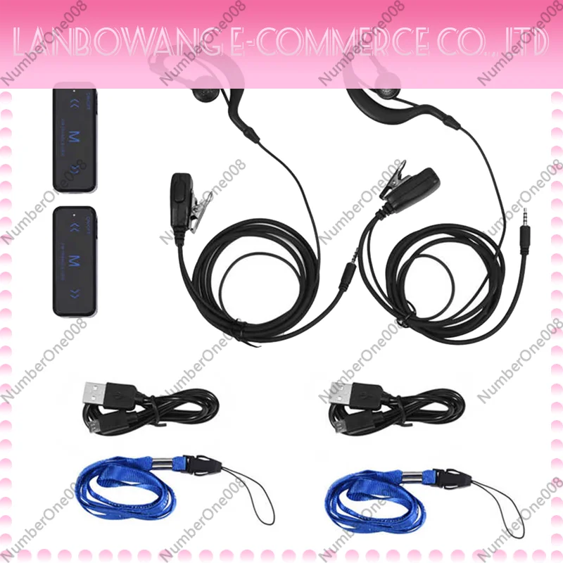 2Pcs Mini Walkie Talkie 400-470MHz 2-Way Radio 3W Transceiver Earpiece Headset Earmuff USB Powered