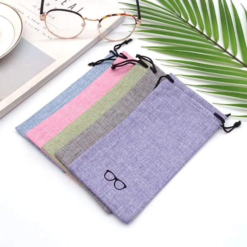 1PC Sunglasses Storage Bag Fashion Linen Dust Proof Drawstring Pouch Solid Color Portable Pocket Spectacles Case Eyeglasses Bag