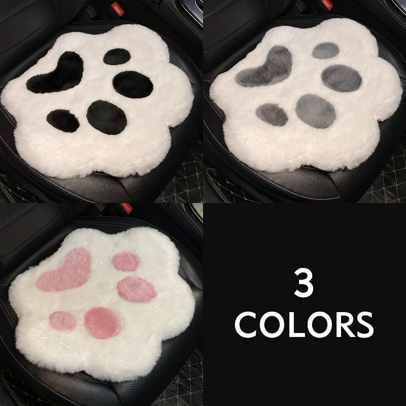 

Winter Fluffy Plush Car Seat Cushion Universal Warm Cute Cat Claw Home Chair Pad Faux Rabbit Fur Seat Pad Women's Car Interior