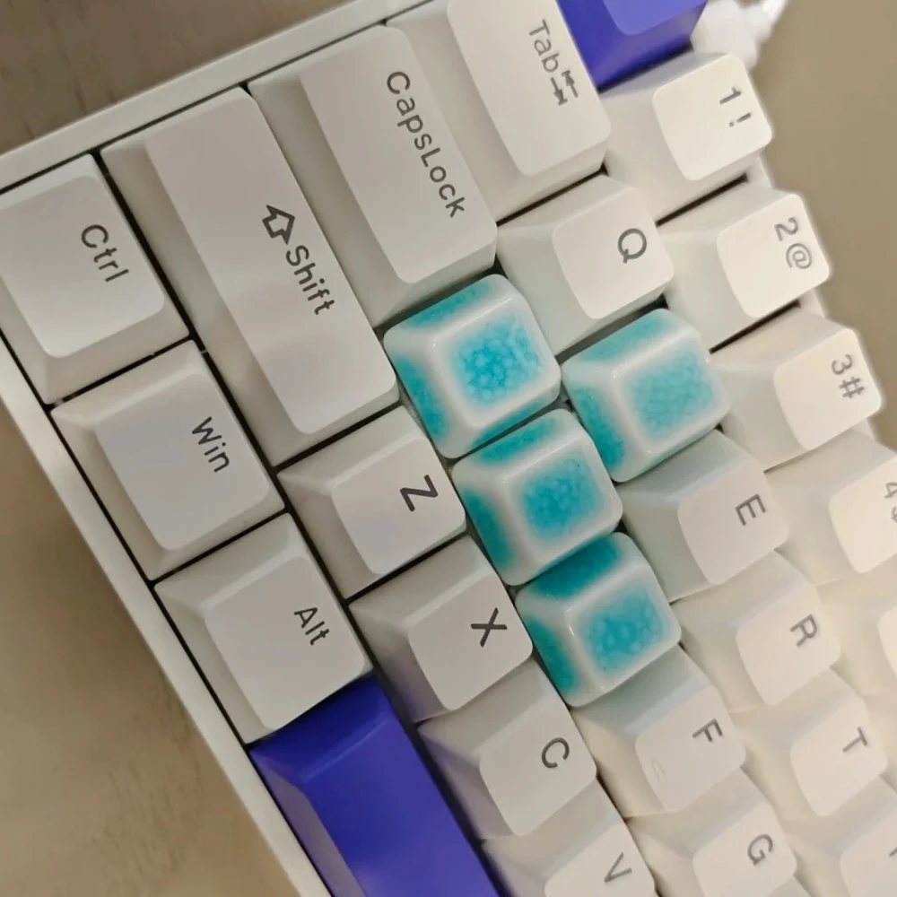 Crack ceramiczne nasadki na klawisze 4 szt. Jezioro niebieskie zielone gładkie glazury mechaniczne nakładki na klawiaturę WASD klawisze strzałek spersonalizowane bezsłowne klawisze