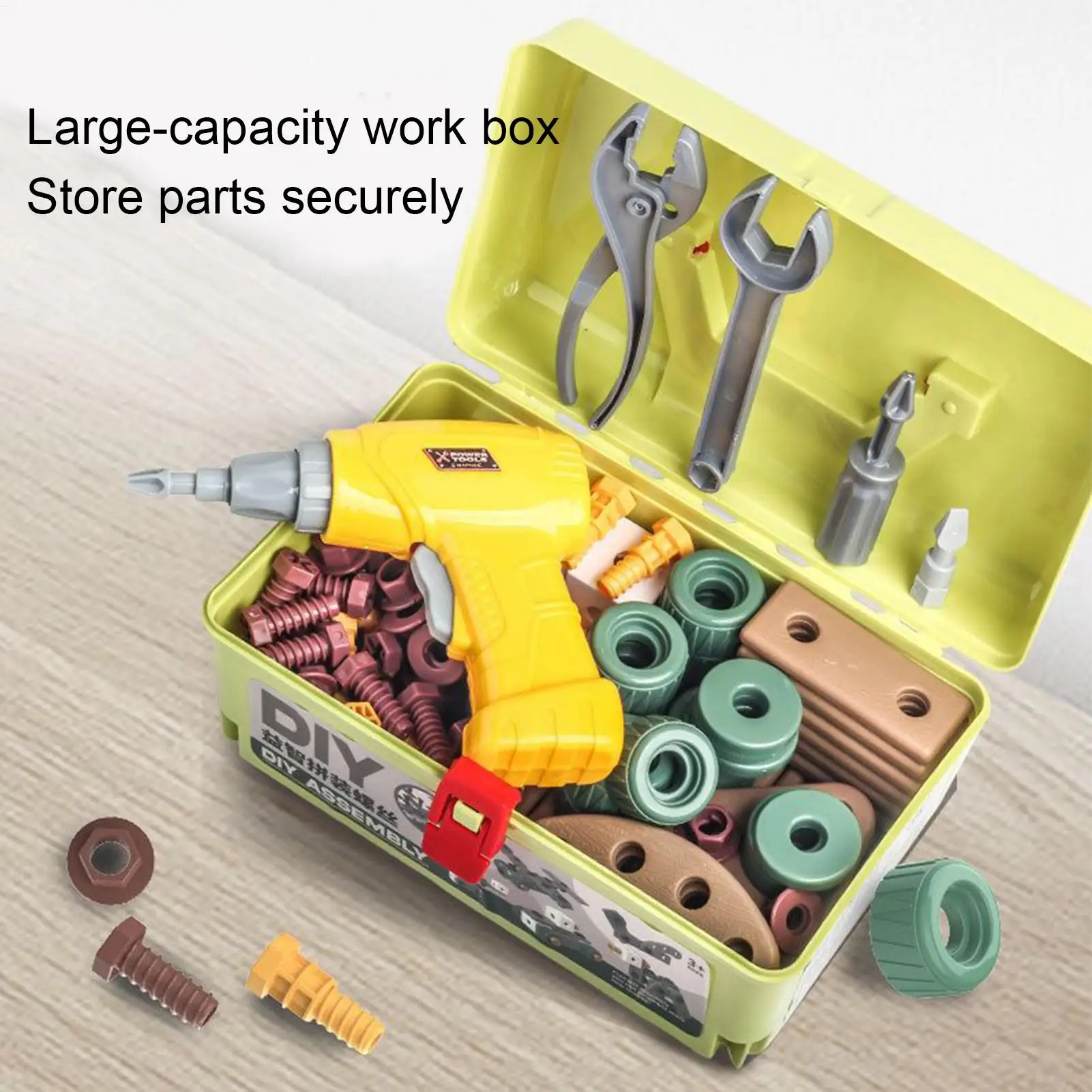 Kids Tool Set with Drill DIY Nut Assembly Puzzle Simulated Screwing Toolbox Early Educational Disassembly Repair STEM Montessori