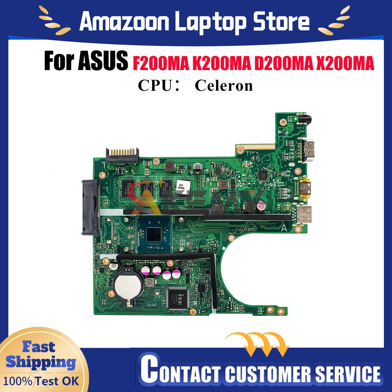 

X200MA Laptop Motherboard For ASUS VivoBook X200MA K200MA F200MA D200MA X200M Notebook Mainboard With Celeron CPU 100% tests OK