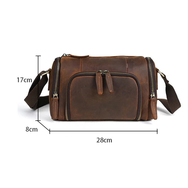 2024 New Luxury Crazy Horse Skin Men\'s Handbags Cow Genuine Leather Male Shoulder Bag Real Natural Leather Crossbody Bag