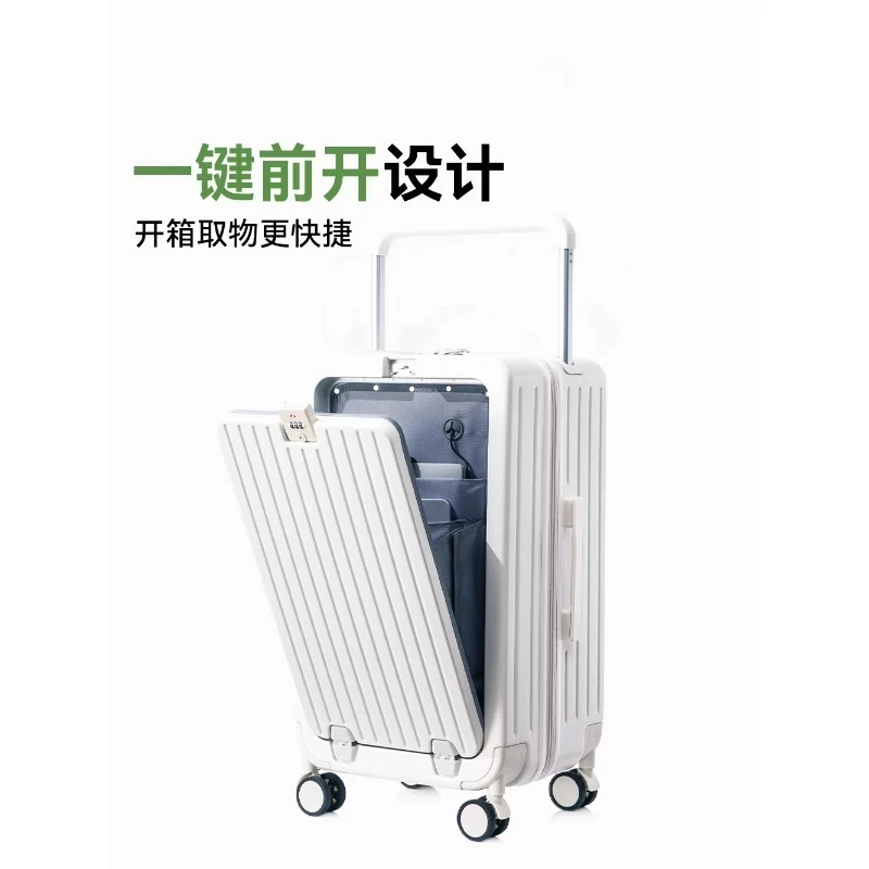 Mala frontal aberta feminina, mala de embarque pequena de 20 polegadas, nova tirante larga, multifuncional, grande capacidade, mala de 24 polegadas