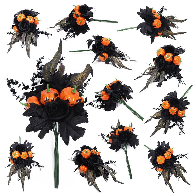 Simulation Halloween Decor Black Party Flower Party Home Decoration Rose Eucalyptus Pumpkin Decoration Black Ornament