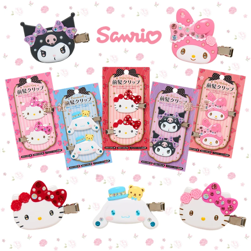 New Sanrio Hair Clips Side Hairpin Sub Bangs Clip Rhinestone Kitty Melody Kuromi Cinnamoroll Hair Accessories Anime Plush Toys