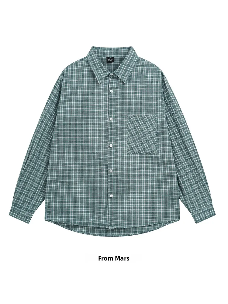 

Свободная повседневная рубашка в клетку с длинным рукавом в стиле ретро, японский стиль, свободный крой, универсальная модель для пар, Time Reflection