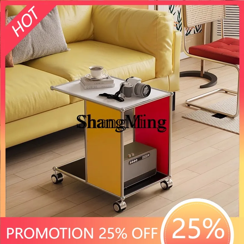 

ZYY Premium Exquisite Stainless Steel Dopamine Sofa Side Few Trolley Storage Rack Removable Side Cabinet Coffee Table
