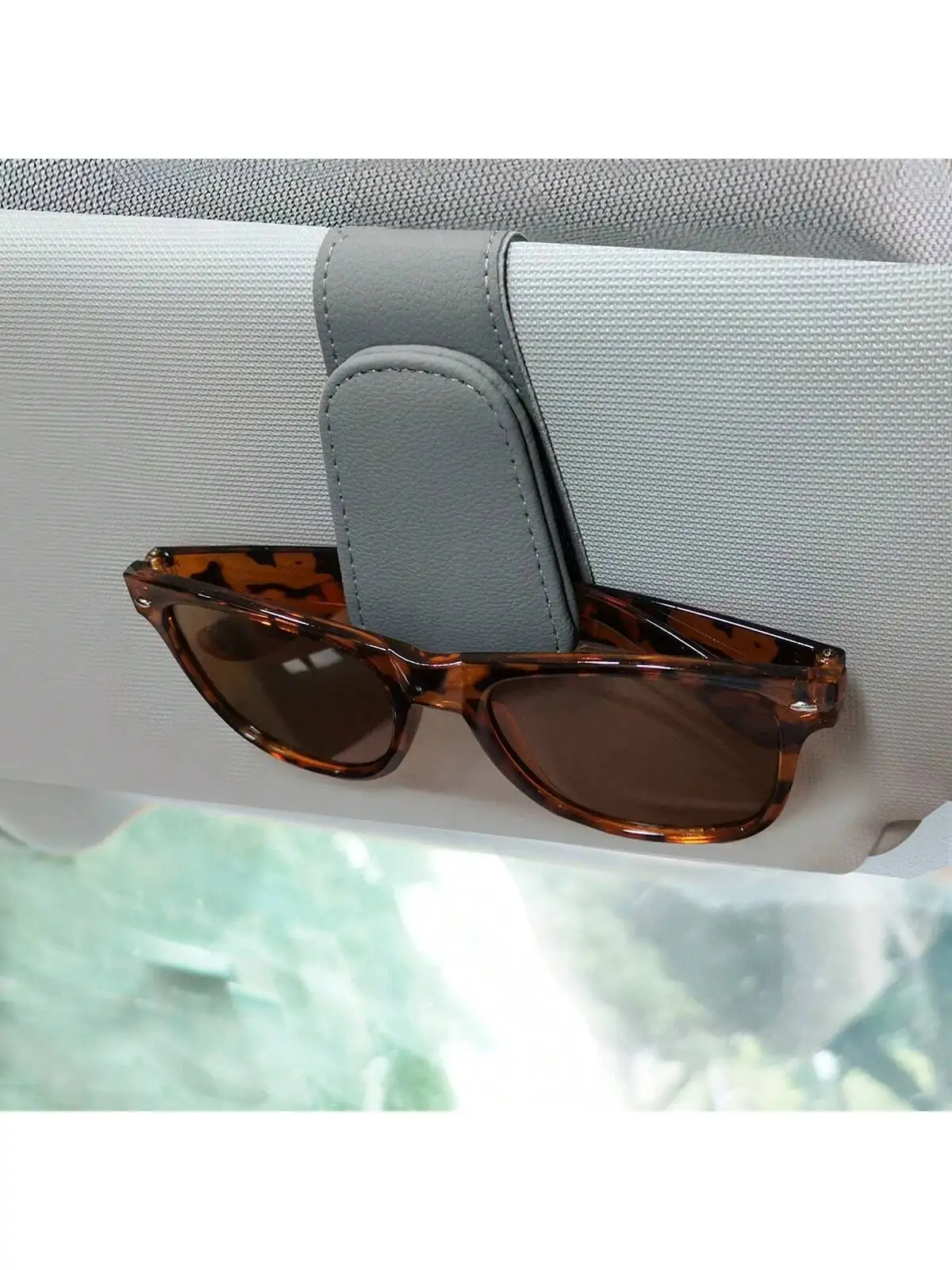 Leather Sunglass Holder for car, Eyeglass Hanger Clip for Car Sun Visor, Ticket Card Clip Eyeglasses Mount, Suitable for Differe