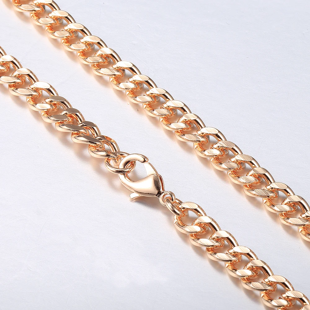 Davieslee Thick 7mm Curb Cuban Chain Necklace For Women Mens 585 Rose Gold Color Necklace 20/24inch Dropshipping LCN64