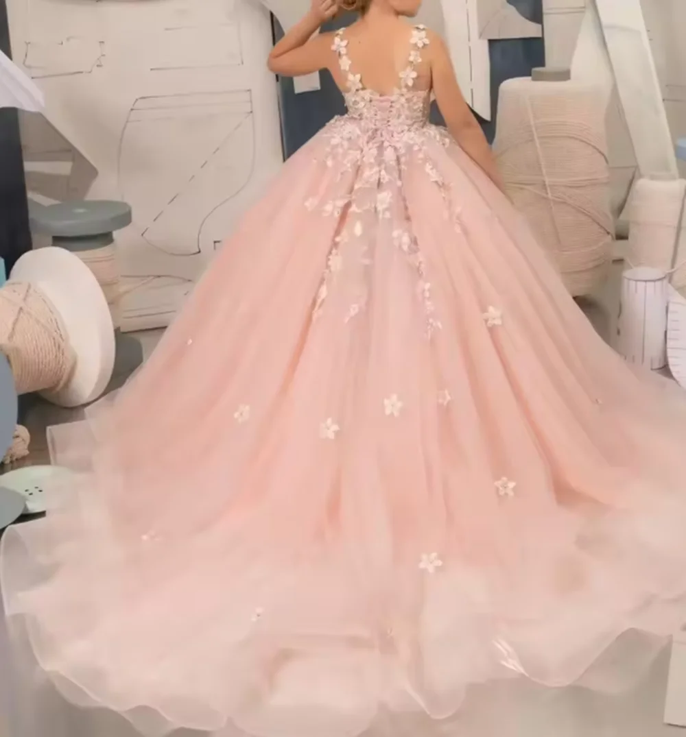 

Flower Girl Dresses for Wedding Lace Princess First Communion Formal Dresses Tulle Pageant Ball Gowns Princess Dress
