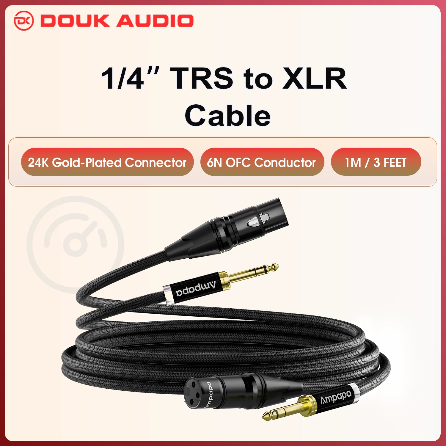 

Ampapa 1/4 Inch TRS to XLR Female Balanced Cable 6N OFC Conductor 24K Gold-Plated Connector 3Ft/1M
