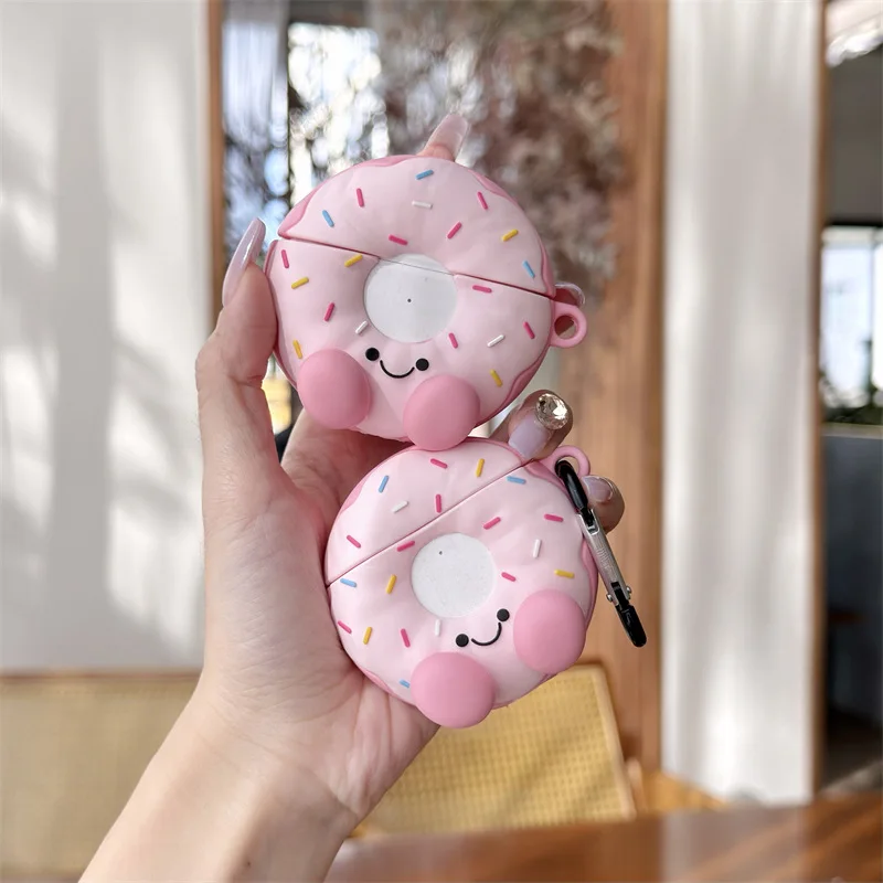 

Cute Cartoon Donut Case for AirPods 4 Airpod 1 2 3 Pro Pro2 Bluetooth Earbuds Charging Box Protective Earphone Case Cover