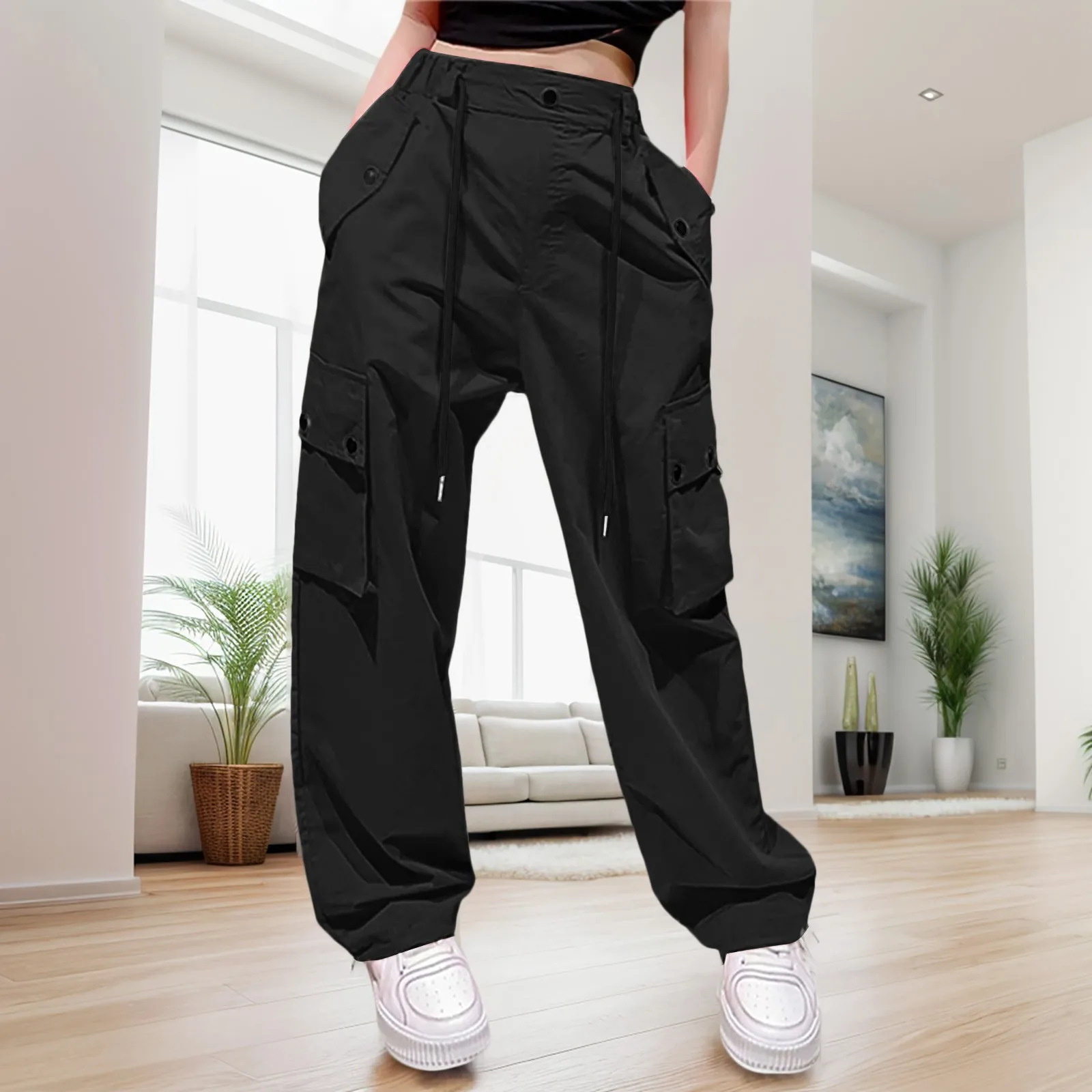 Cargo Pants Korean Fashion Lace Up Pocket Low Rise Casual Pants Women Streetwear Harajuku Sweatpants Y2k Aesthetic Trousers