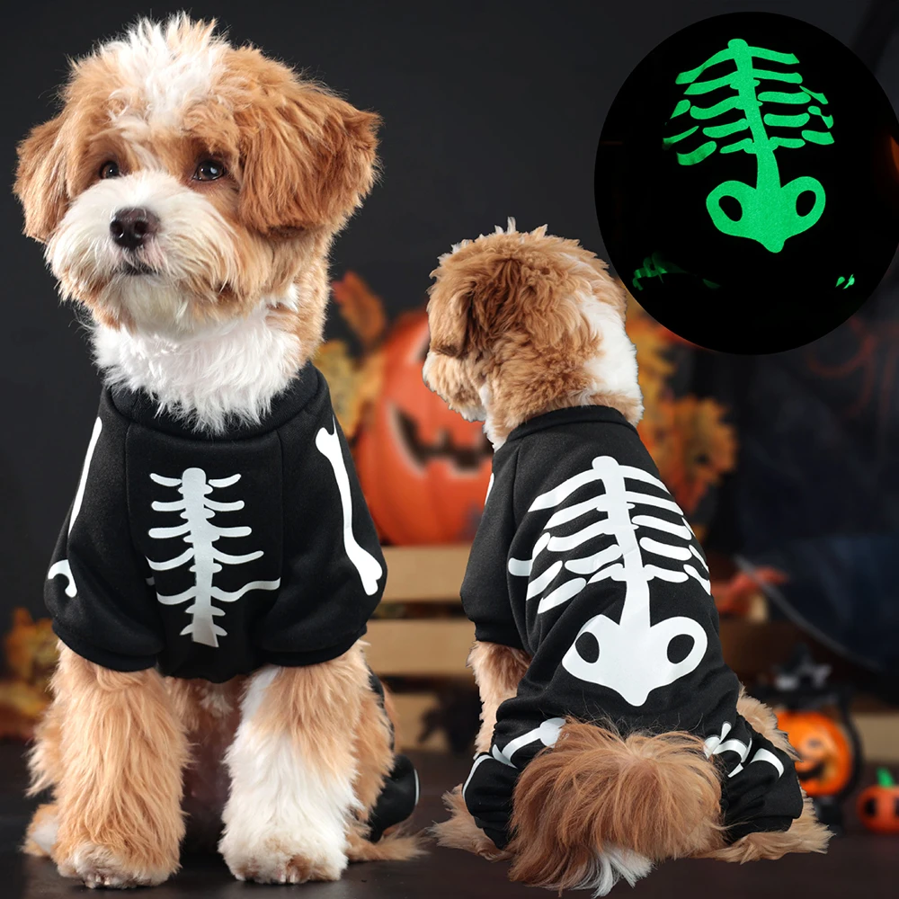 

Luminous Halloween Pet Dog Clothes Cat Sweatshirt Skeleton Cosplay Dog Costumes Pet Dress Up Jumpsuits Cute 4-Legged Puppy Coat