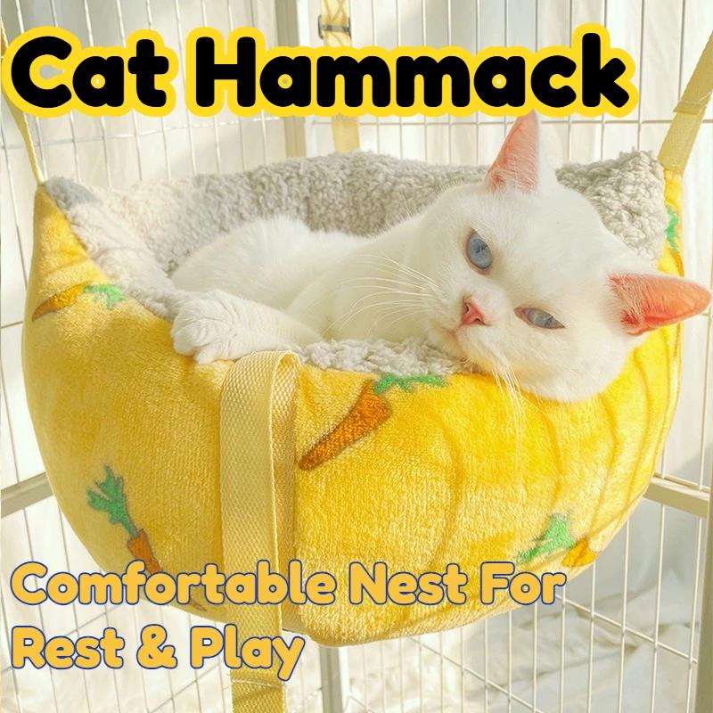 

Гамак для кошек, подвесная лежанка с милым рисунком моркови, мягкая плюшевая подкладка из берберского флиса, до 7,2 кг, удобное гнездо для отдыха и игр