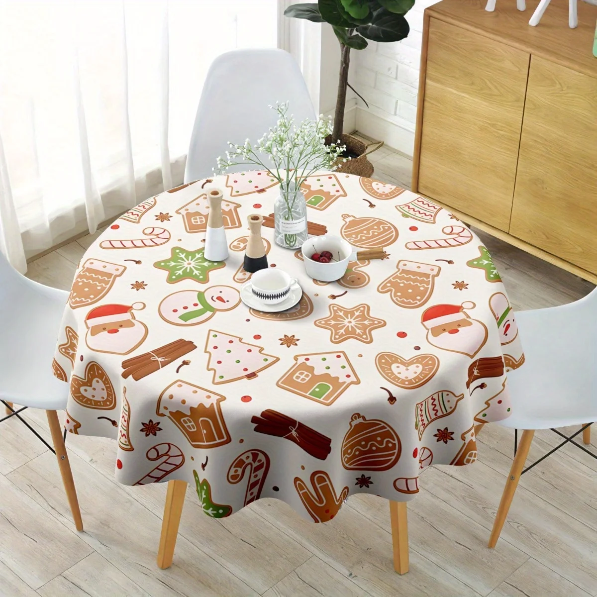 1 piece of holiday gingerbread man tablecloth - polyester fiber round and rectangular holiday tableclothxzj