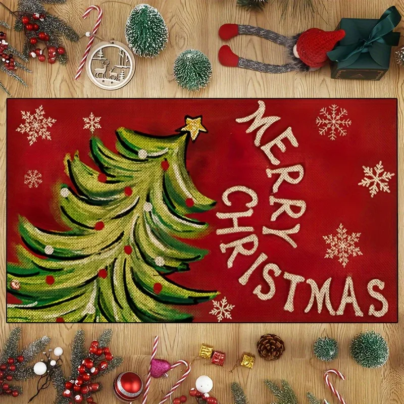 Cute and happy Christmas tree welcome door mat home decoration bedroom room bathroom kitchen floor mat soft and non-slip