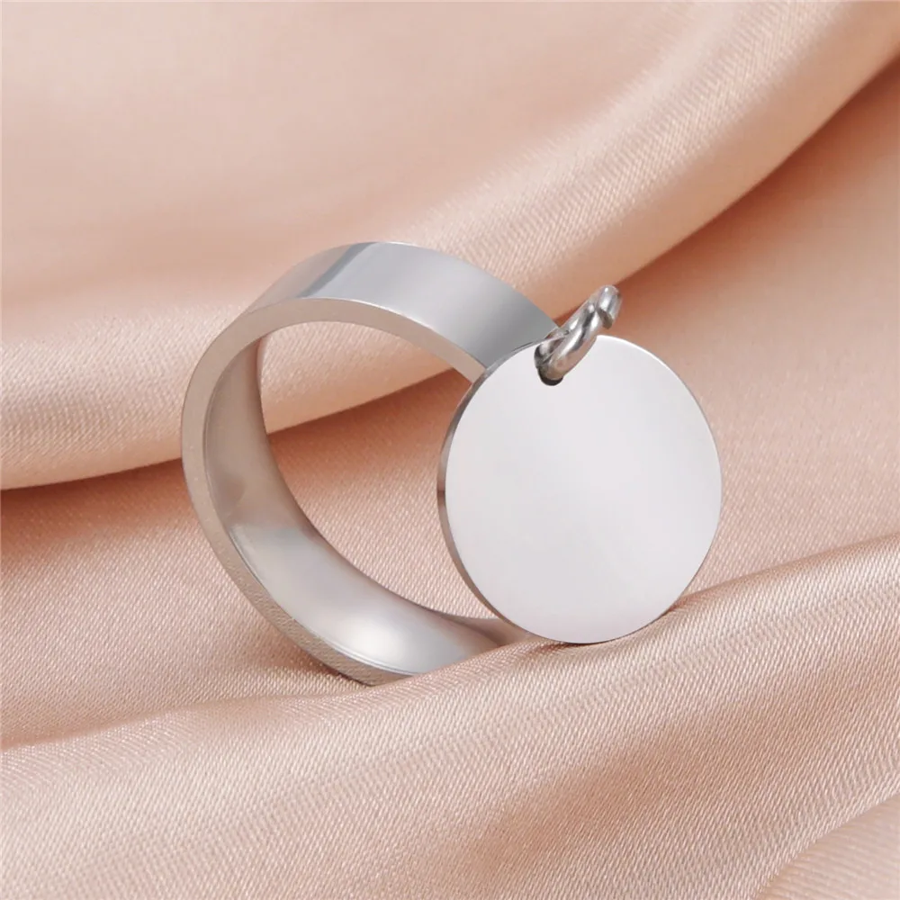 Skyrim Stainless Steel Gold Color Minimalist Ring with Big Round Pendant Finger Rings 2022 Fashion Anniversary Gifts for Women