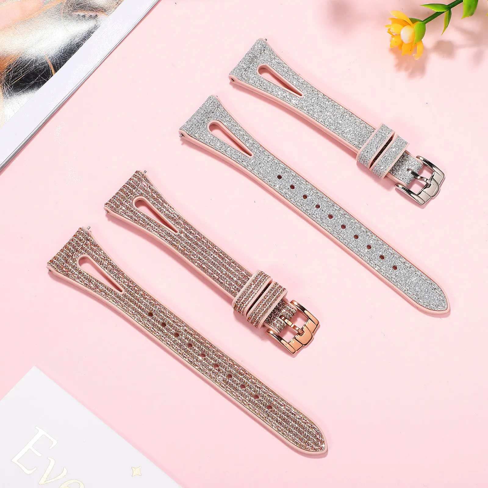 

2Pcs Waterdrop Straps Shiny PU Adjustable Glitter Band with Hollow Breathable Design for