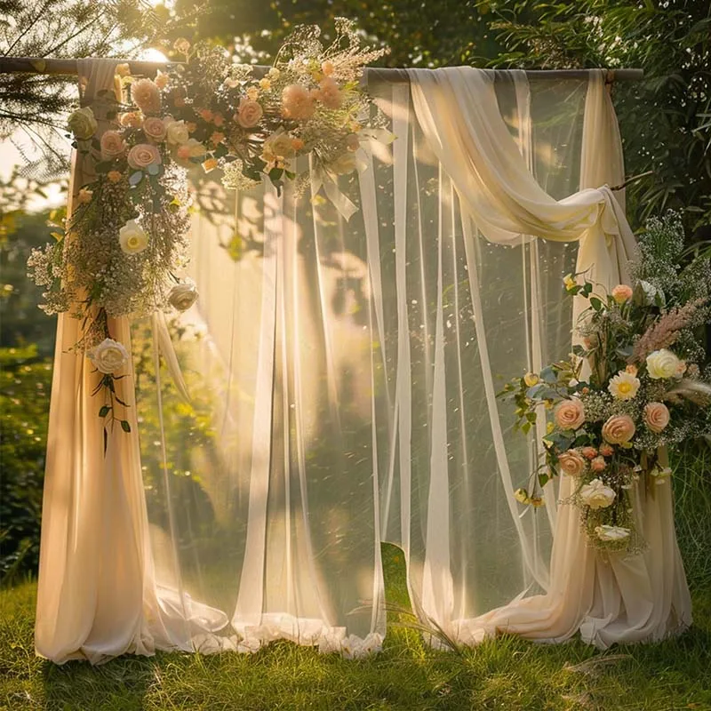 1 Panel Beige Backdrop Curtains Sheer Nylon Tulle Backdrop Drapes for Wedding Birthday Party Baby Shower Photography Decorations