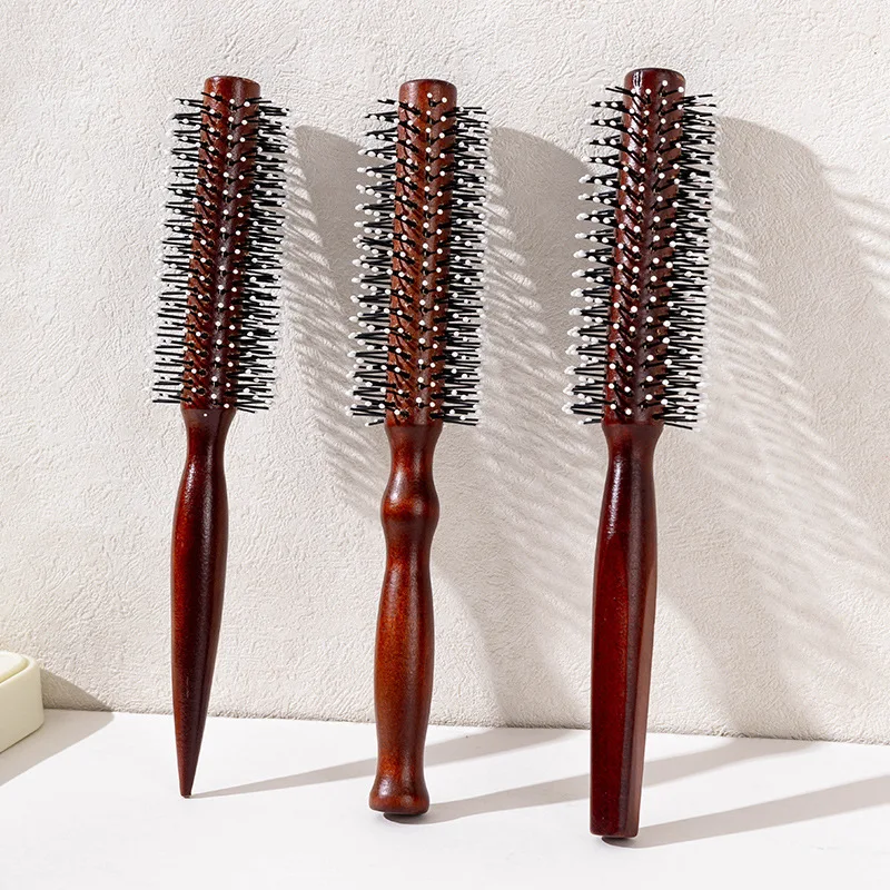 Wooden Handle Nylon Teeth Circular Brush Curly Roller Comb Fluffy Hair Root Straight Hair Multifunctional Comb For Men And Women