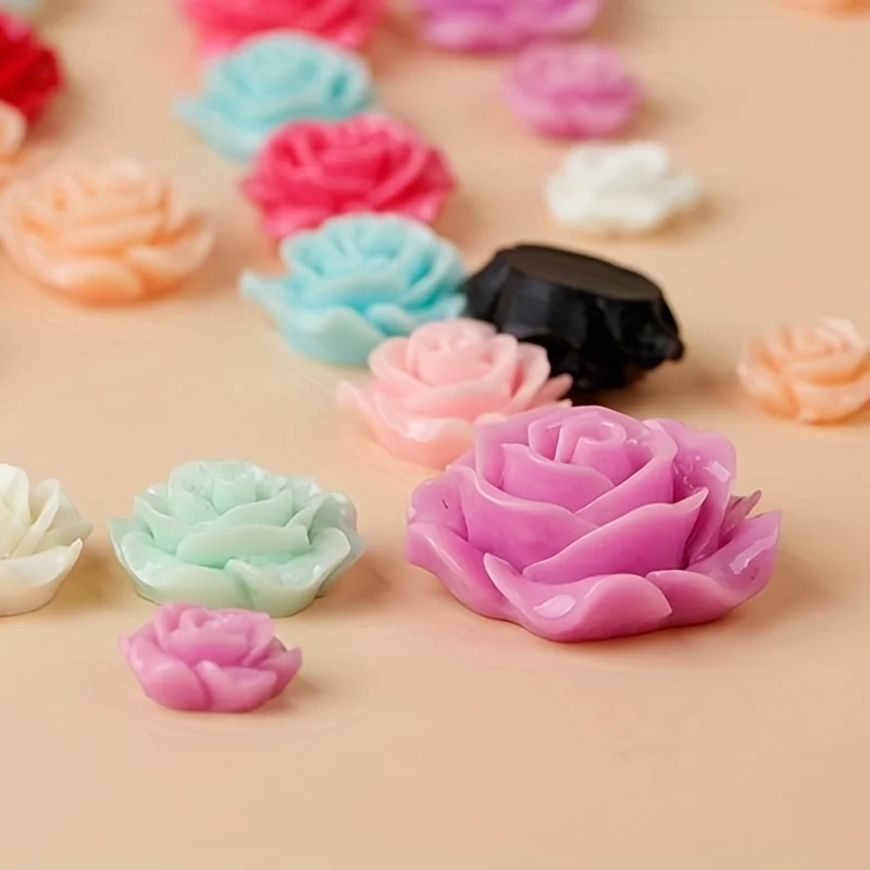 50pcs 10-20mm Randomly Mix Resin Rose Camellia Flower Flatback Cabochons Ornaments Charms Embellishments For Phone Decorations