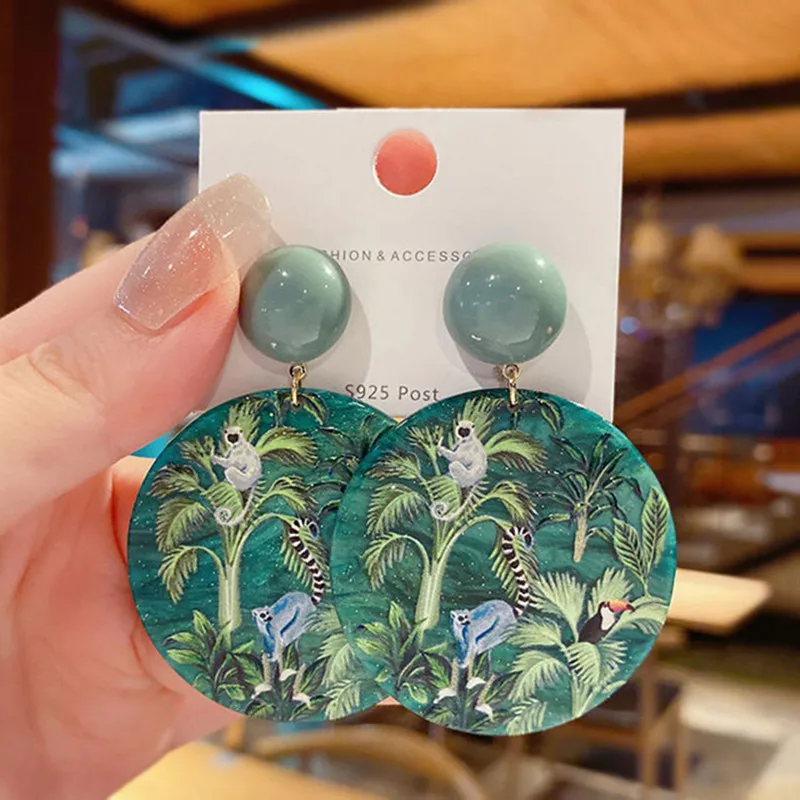 

New Primitive Forest Green Earring Women's Acrylic Relief Printed Earrings