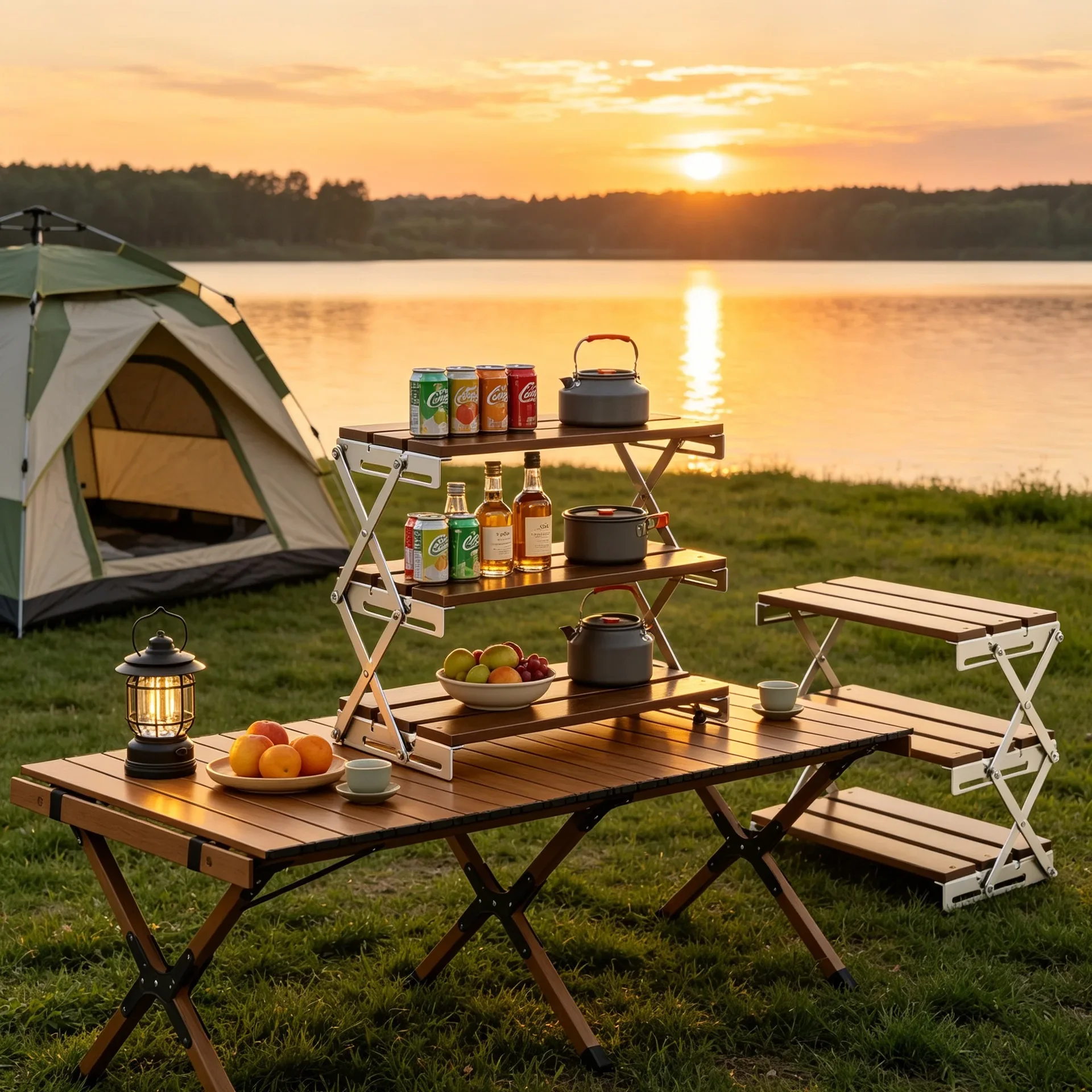 Foldable aluminum alloy belongs to three-layer storage rack, multi-functional retractable  Portable Highlevel of appearance