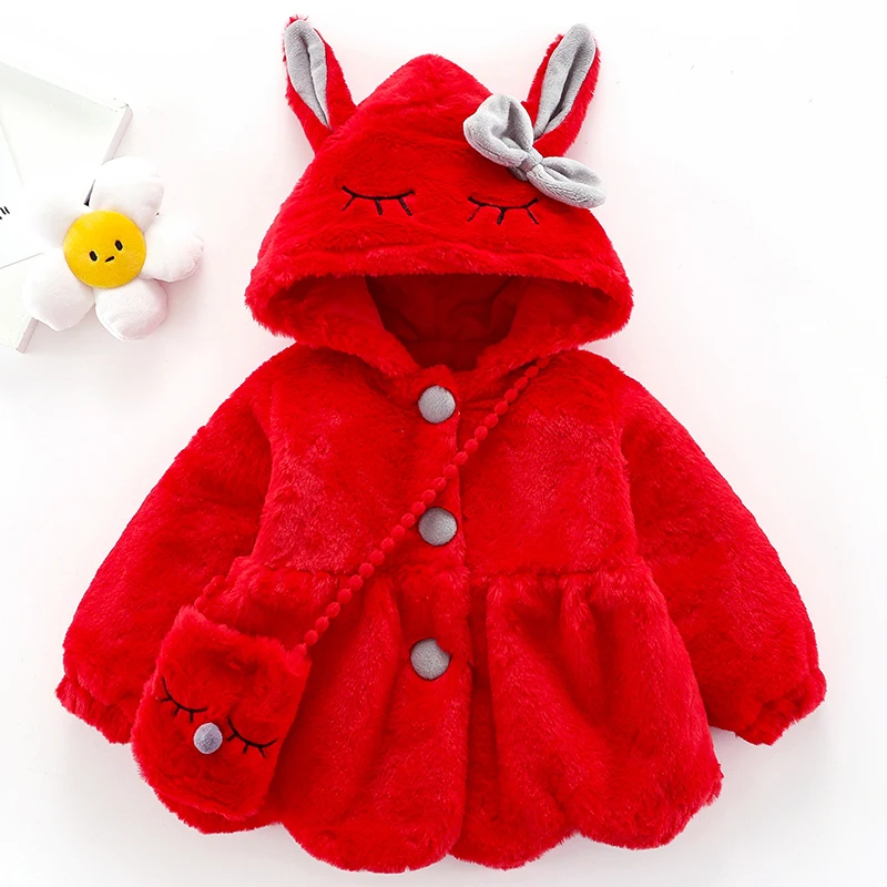 

Autumn and winter baby girl clothes toddler Christmas party long-sleeved hooded jacket thick wool sweater rabbit ears jacket