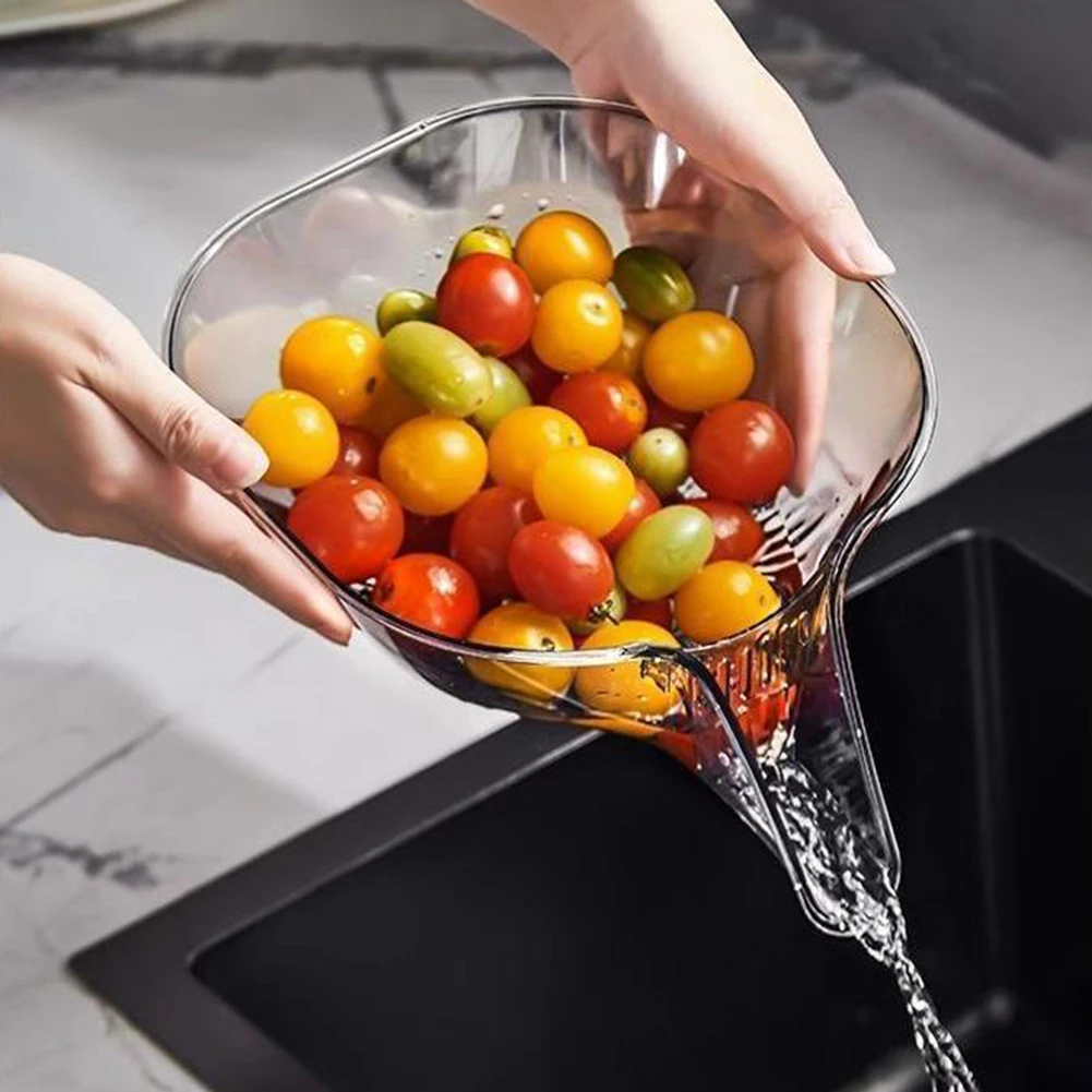 

Transparent Drain Basket With Long Deflector Large Capacity Veggie Washing Basket For Food Storage