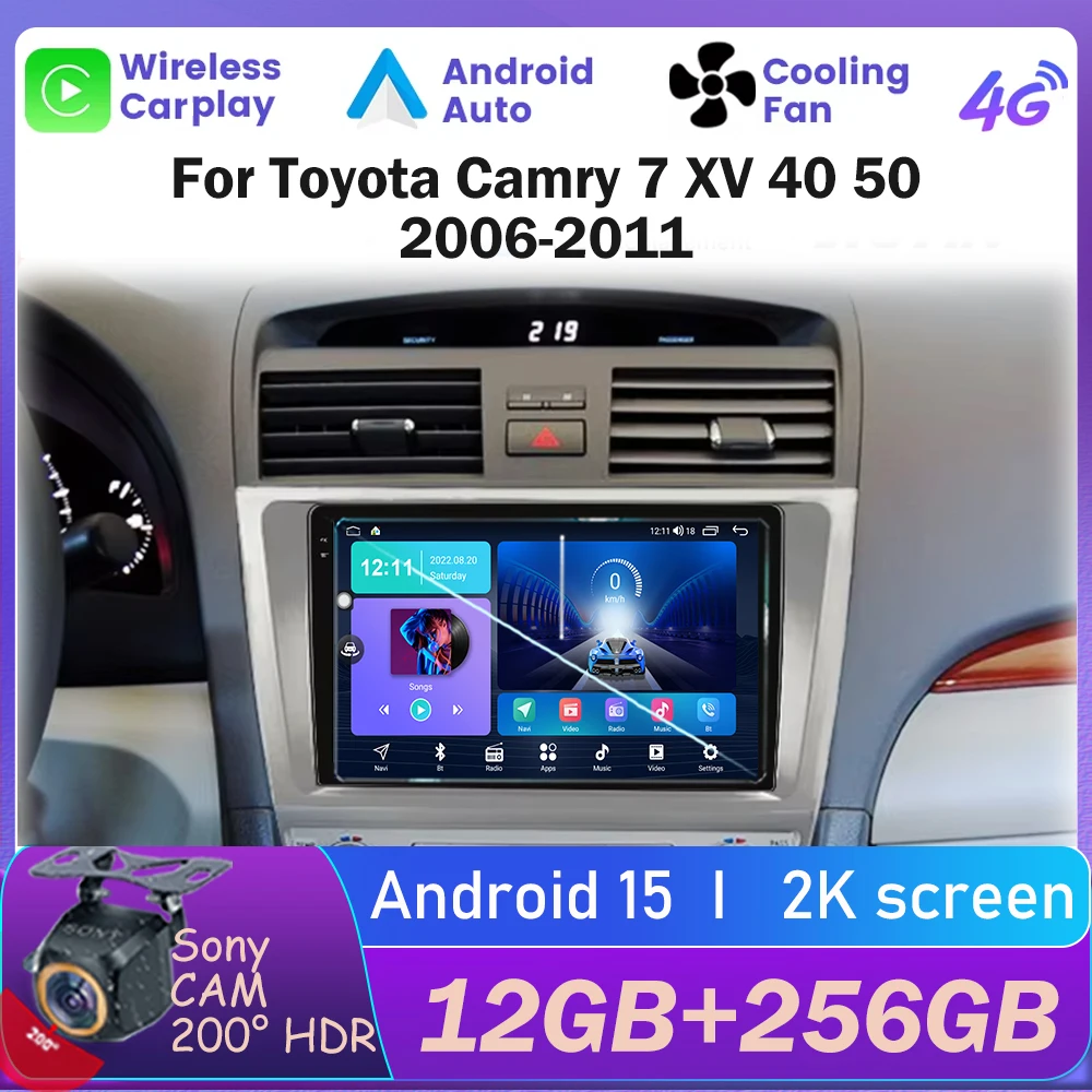 2din 9 "4G Carplay أندرويد 15 راديو السيارة الوسائط المتعددة مشغل فيديو لتويوتا كامري 7 XV 40 50 2006-2011 الملاحة GPS رئيس وحدة