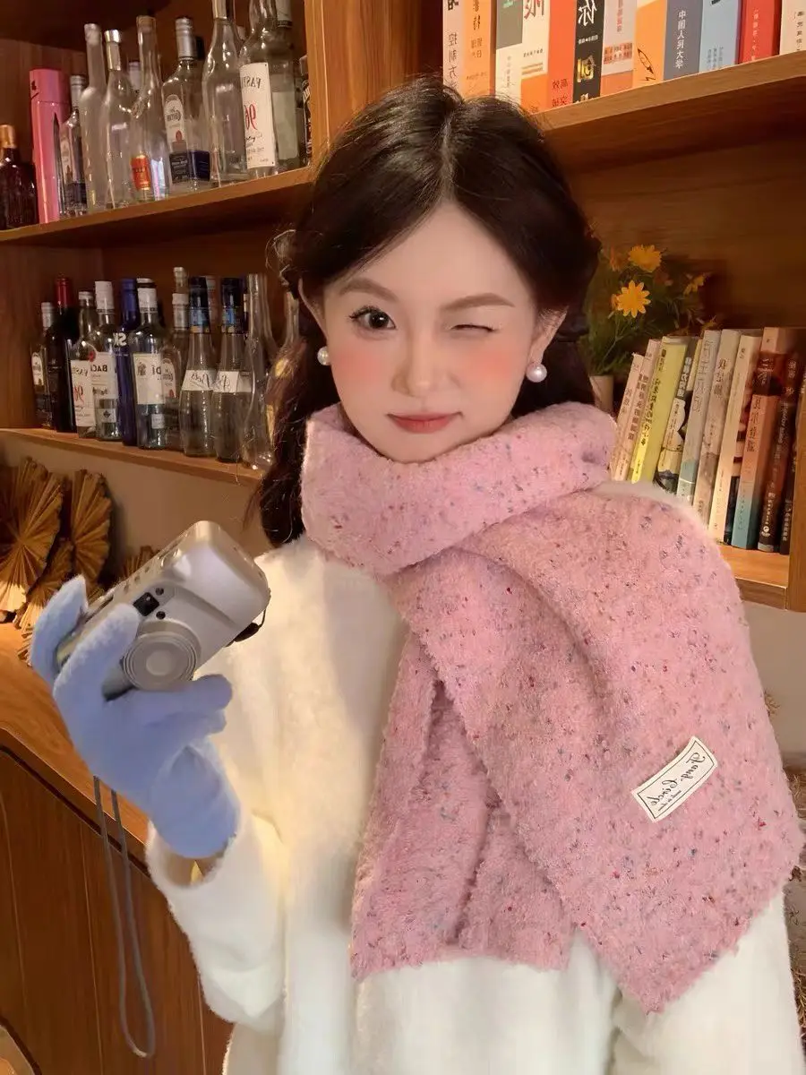 

Женский однотонный шарф из вязаного троса, утолщенная мягкая плюшевая накидка на шею, осенне-зимняя универсальная шаль для пары